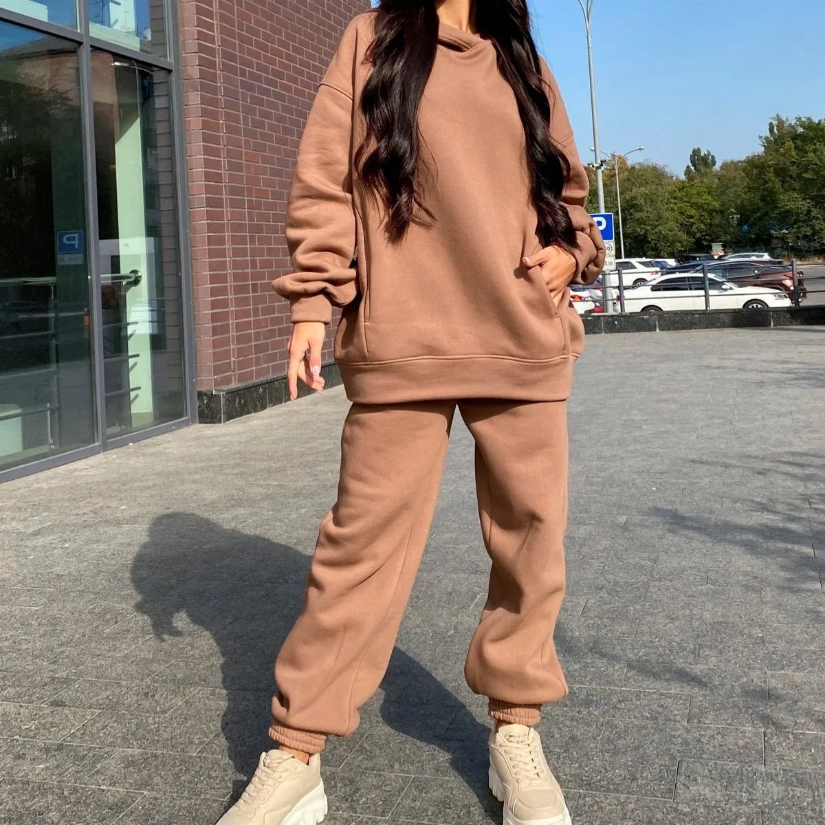 Autumn/Winter Long Sleeve Hoodies Harem Pant Fashion Solid Hooded Sweater Two Piece Set Casual Loose Trousers 2 Piece Suit 29030