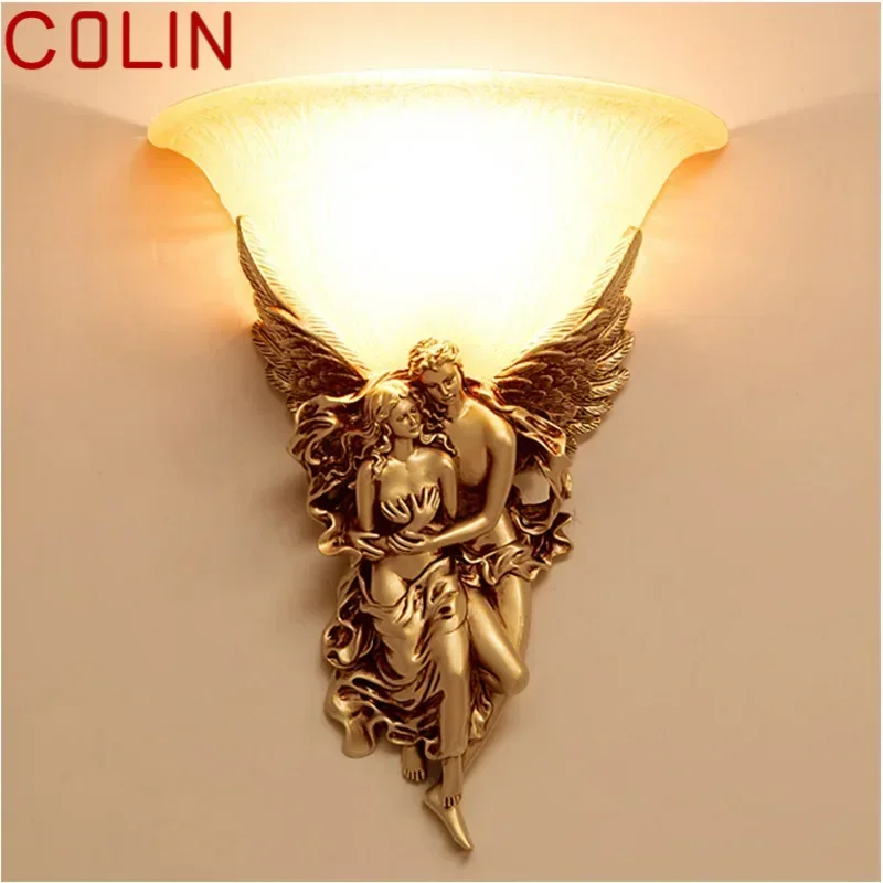 Colin anjo lâmpadas de parede led ouro design criativo resina arandela 3 cores luzes para casa sala estar quarto