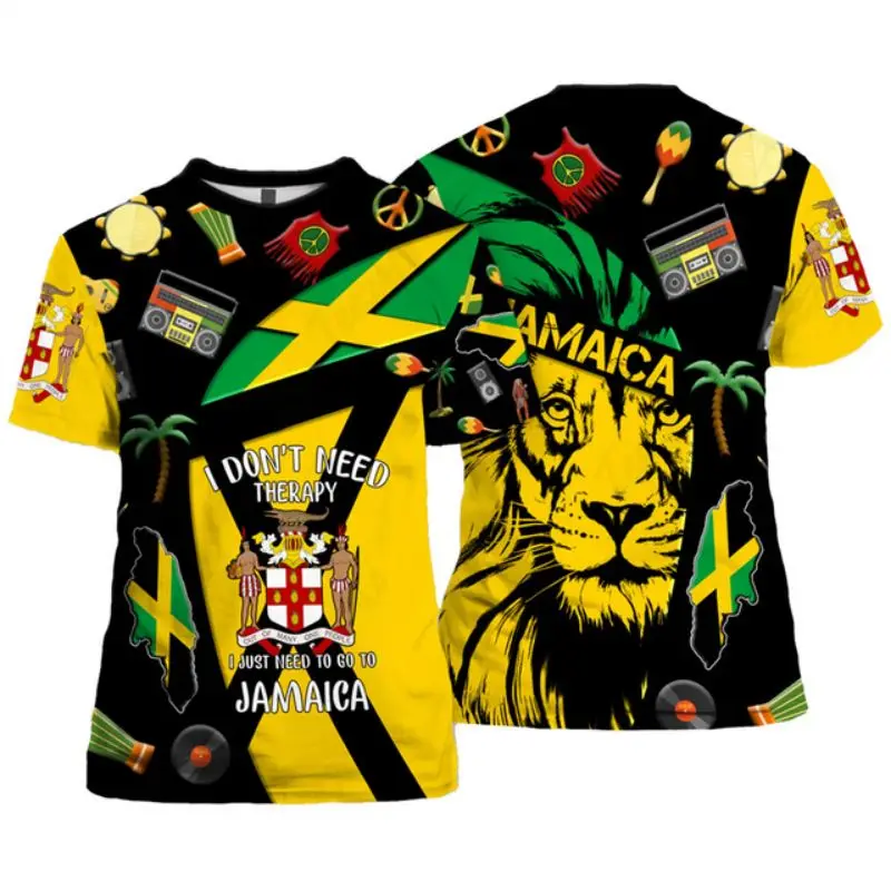 Jamaica Flag Lion badge 3D printed Summer Men\'s T-shirt street personality T-shirt street oversized loose short sleeves