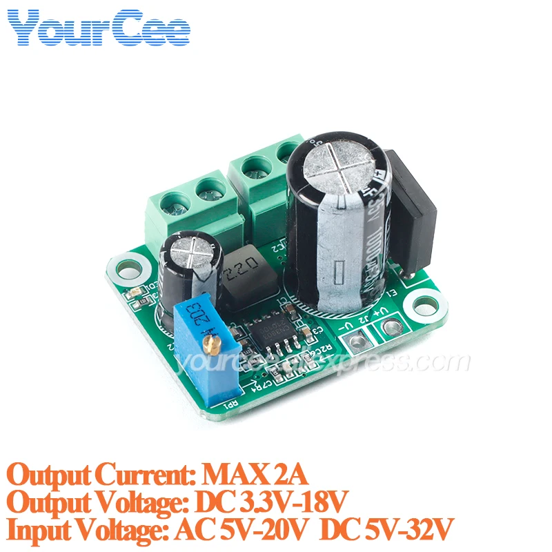 2A AC-DC Step-down Buck Converter Adjustable Power Supply Module AC 5-20V DC 5-32V Output 3.3-18V Regulated Rectifier Filter