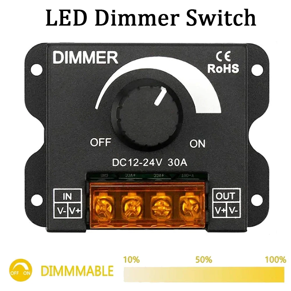 LED Dimmer Switch DC 12V 24V 8A 30A Brightness Adjustable Controller For Car RV Single Color LED Strip Light LED Dimming Dimmers
