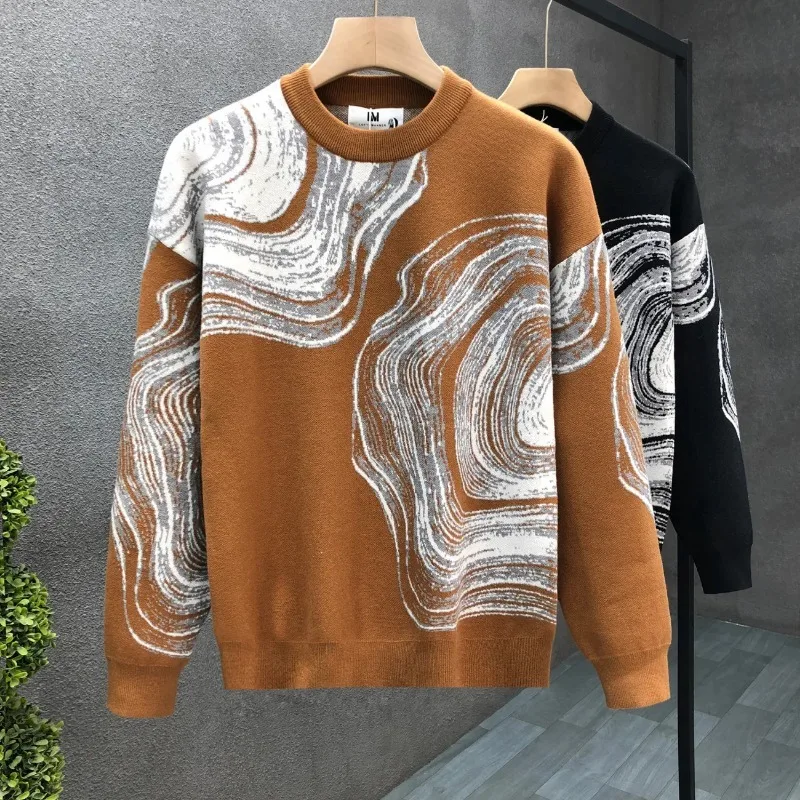 

Graffiti Sweater Men's Fashion Jacquard Bottoming Shirt Long Sleeve Autumn and Winter Versatile Knitted Sweater Top