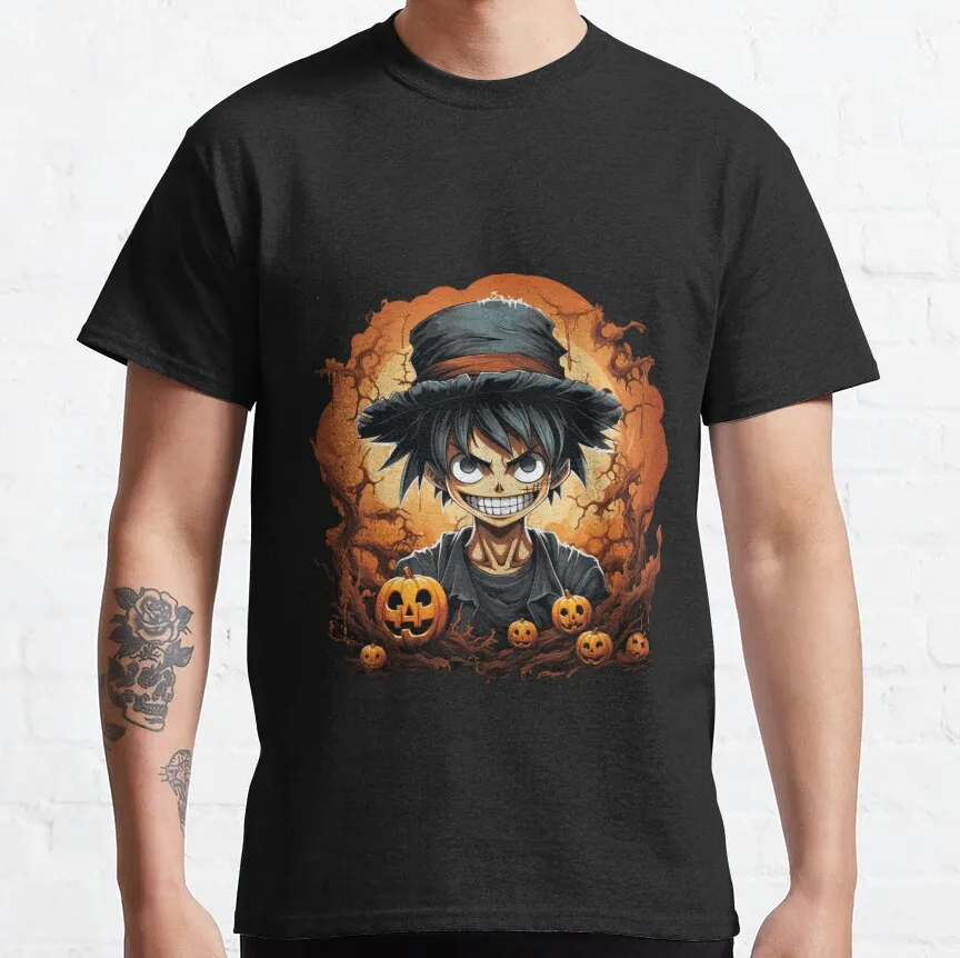 Happy Halloween One Piece T-shirts for Men Anime Skally Luffy Ace Vampire Classic Clothing Vintage Women's Oversized T Shirt