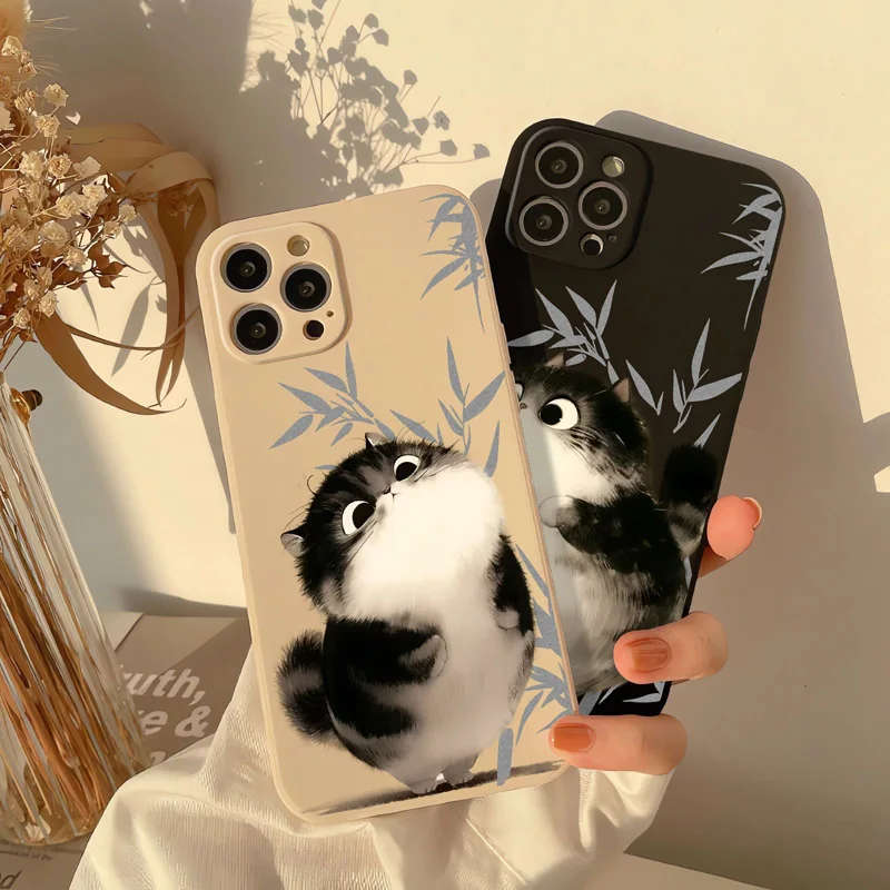 Gourde Funny Cute Cat Panda Back Pattern Case for iphone 16 15 14 13 12 11 pro max 7 8 Plus XR Xs Max Soft Shockproof Cover