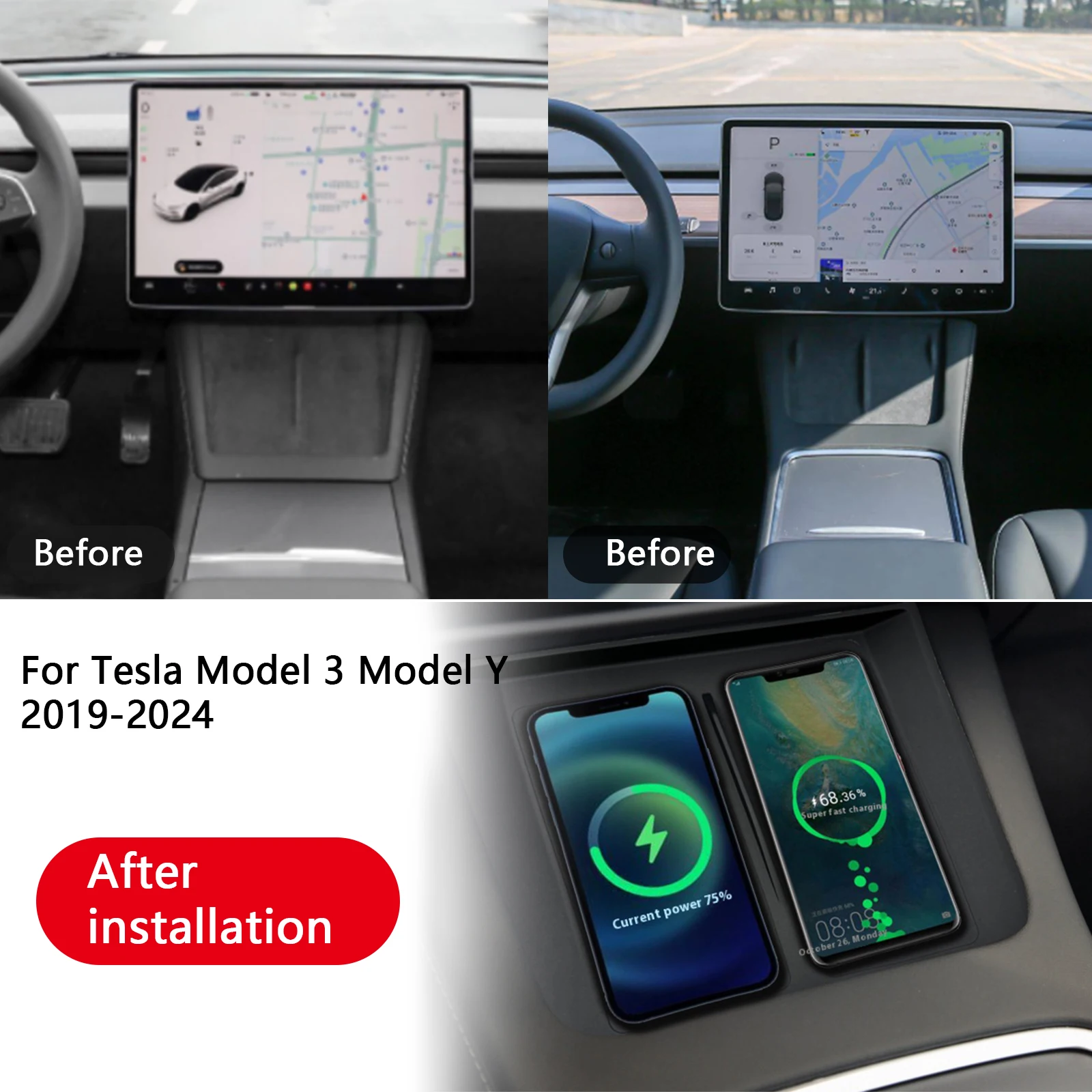 For Tesla Model 3 Model Y 2019 2020 2021 2022 2023 2024 Car center console phone fast wireless charger plate charging holder