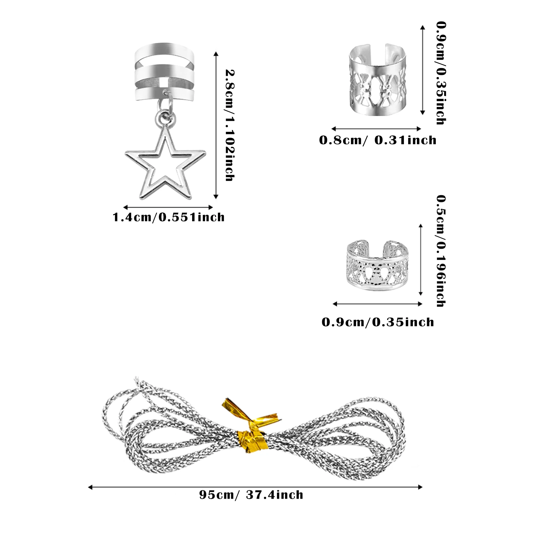 Set di 36 anelli per capelli intrecciati dorati o in argento, anello per capelli intrecciato a forma di stella, accessorio per capelli intrecciati festival personalizzato