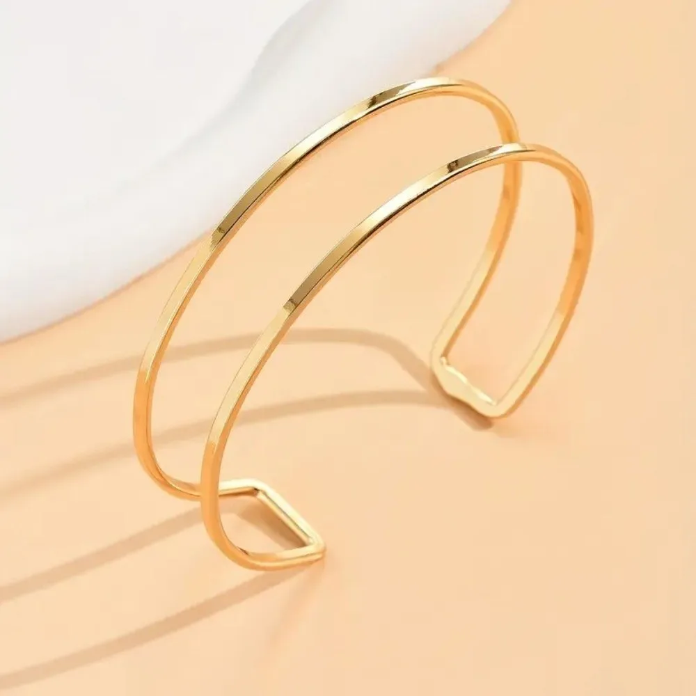 Vintage Style Upper Opening Bracelet Gold Color Adjustable Circular Bangles Minimalist Design Layered Look Geometric Bangles