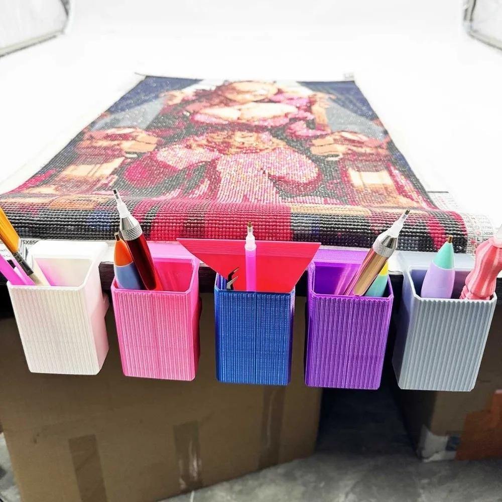 DIY Craft Point Drill Pens Holder Embroidery Colourful Point Drill Pens Storage Container with Fixing Clip Pens Storage Rack