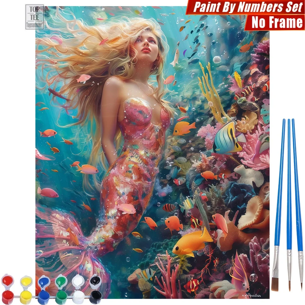 

1pc frameless Blonde Mermaid Underwater DIY Paints By Number Kit - Blonde Mermaid Fish Family Activities Easter Gift For Dad