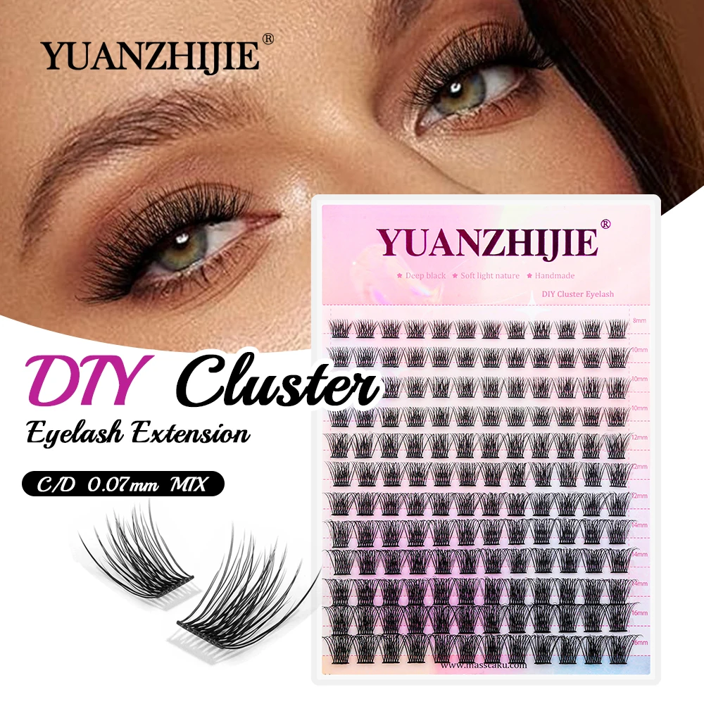 

YUANZHIJIE Hand Made Synthetic Hair Matte Black DIY Cluster Eyelashes 0.07mm C D Curl Self-grafting Lashes Extensions at Home