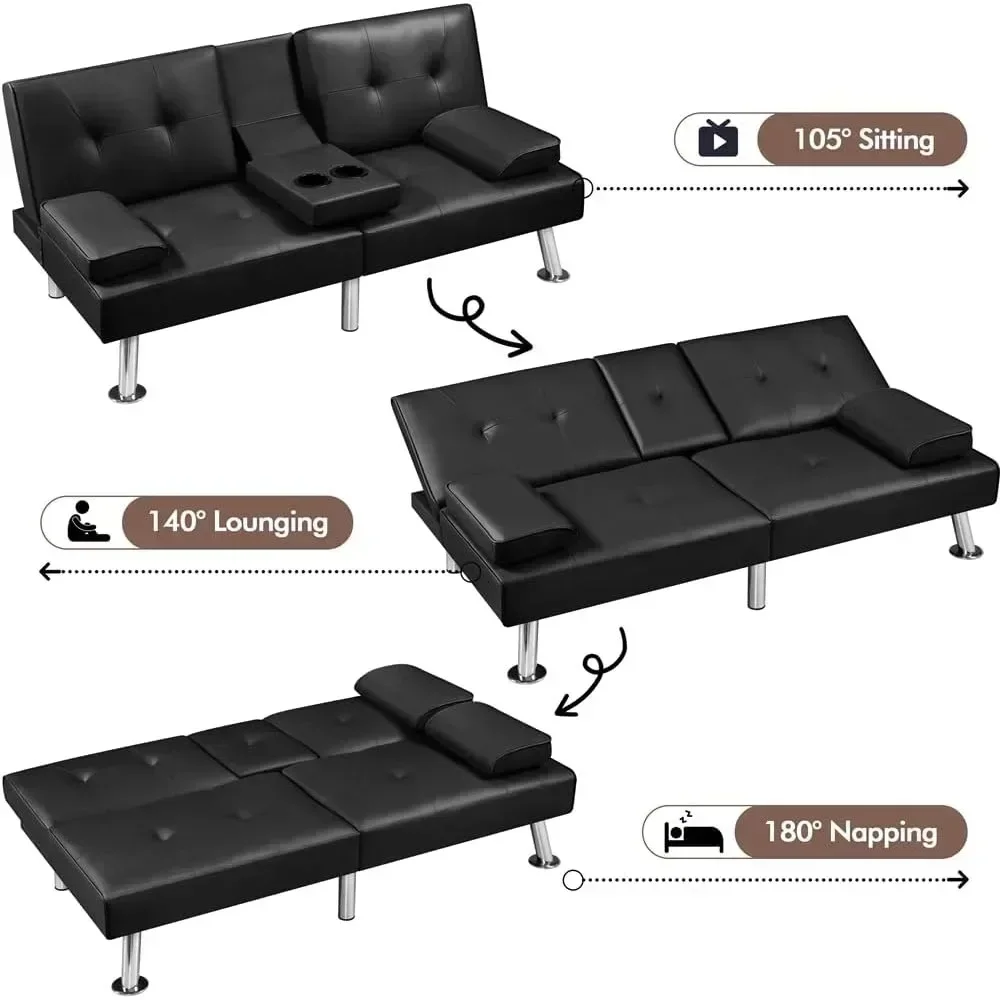 Sofa Bed Adjustmentsofa Double-sided Doublesofa Folding Sofa Bed Guestbed,cupholder,Bed Modern Artificial Leather Lounge Chair。 image 3