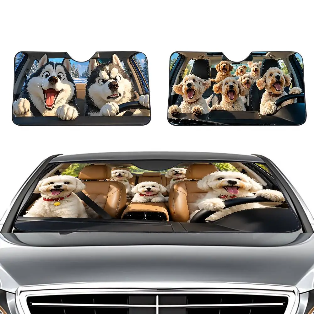 Various Cute Puppy Patterns Pattern Car Sunshade - Universal Fit 70x130cm, UV Protection & Windshield Cover For Car Decor