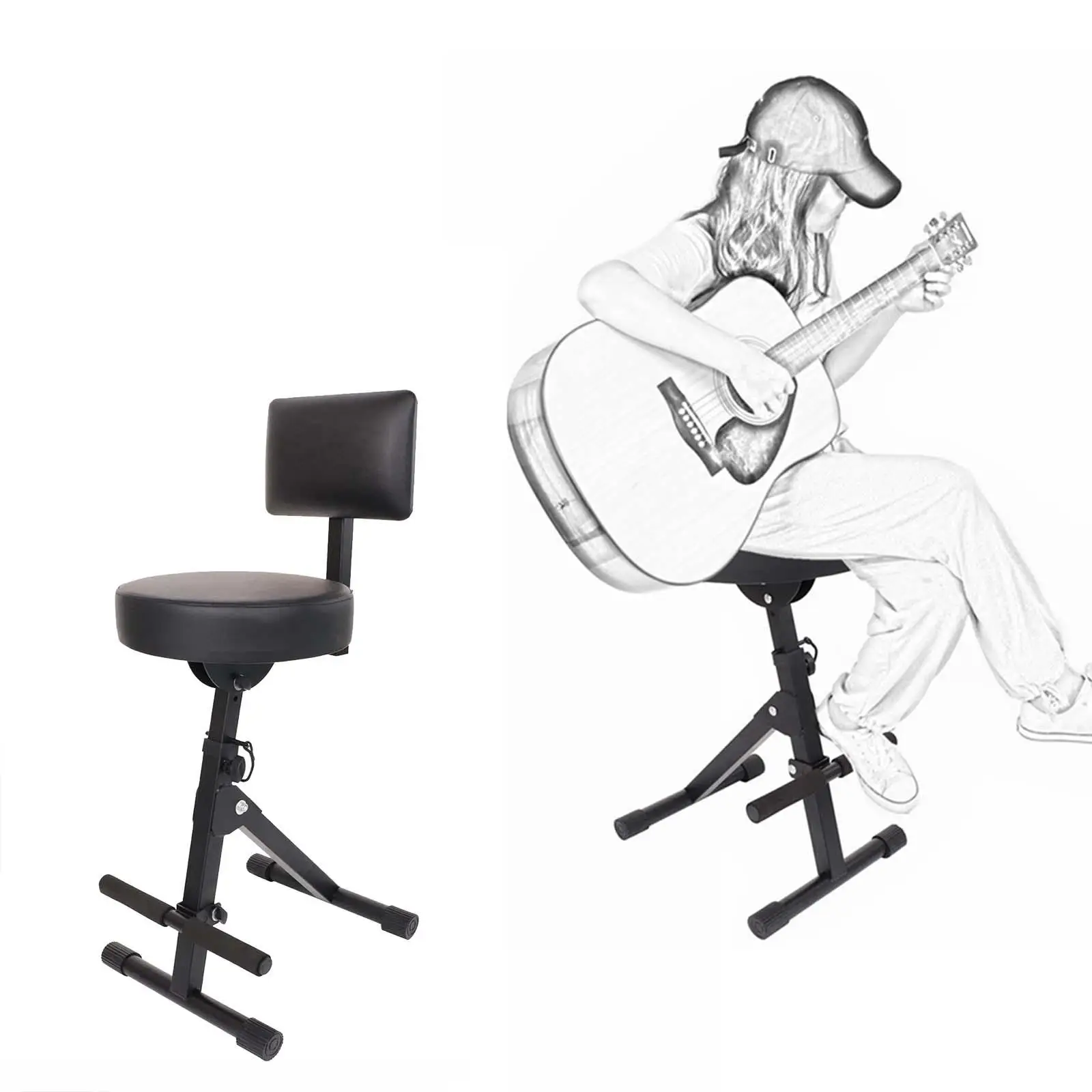 

Folding Guitar Stool Guitar Stool Seat Padded Heavy Duty Foldable Round Stool Drum Chair for Guitar Studio Guitarist Pipa Bass