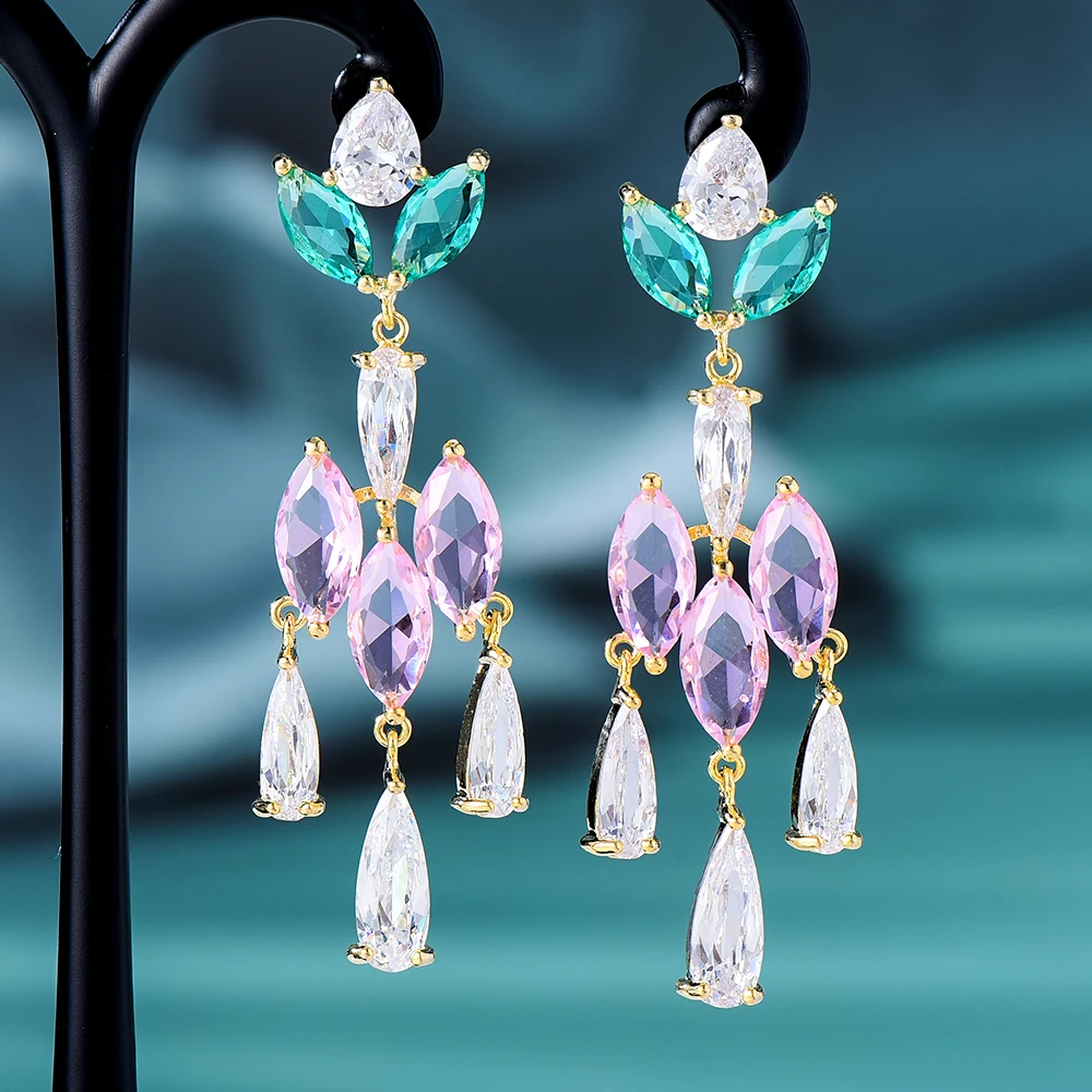 

Missvikki New Women's Drop Earrings Carbon Zircon Jewelry Wedding Event Flowers Pendant Style Gift Wholesale New Fashion Shiny