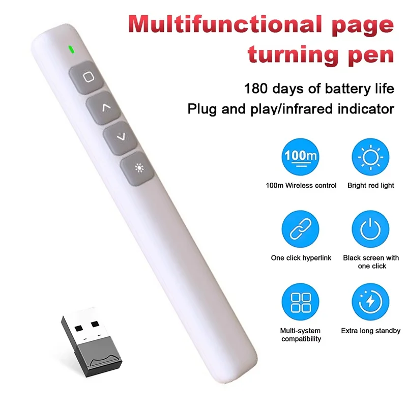 Powerpoint Laser Flip Pen Office Teaching Projector Presentation Remote Control USB Multimedia Electronic Clicker Smart Page Pen