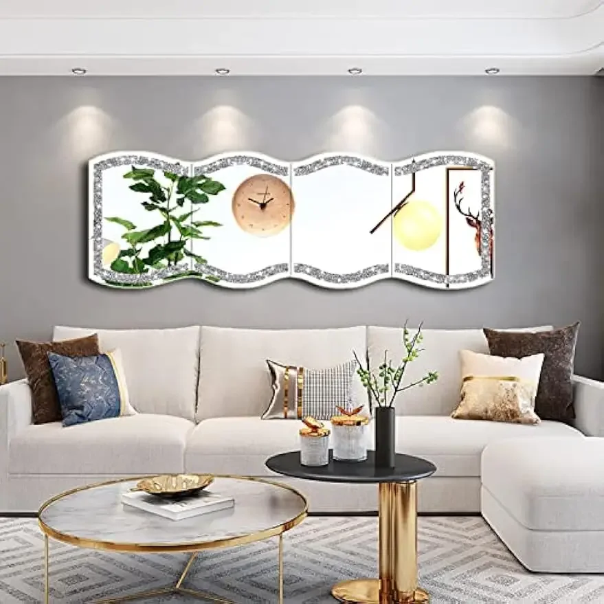 Full Length Wall Mirror,Wave Pattern Irregular Crushed Diamond Body Mirror,Set of 4pcs Mirror Tiles,11x15 Inch.Dressing Mirror