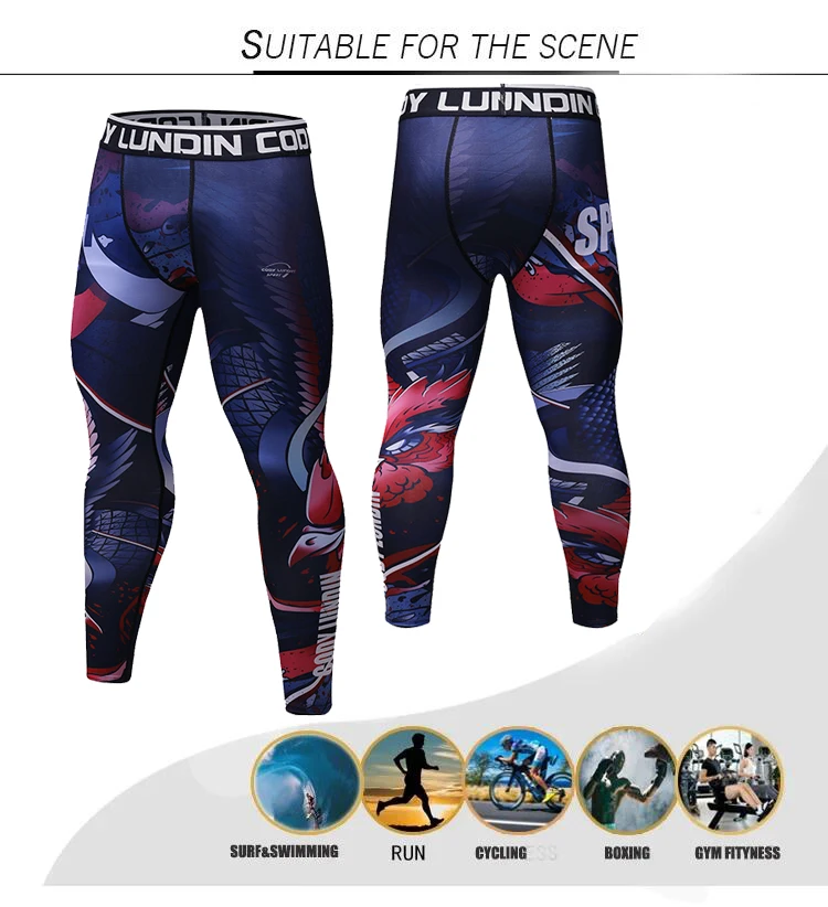 Cody Lundin Men\'s Compression Elastic Gym Tight Leggings Sport Printing Pants  jiu jitsu Thermal Pants Combat Grappling Pants