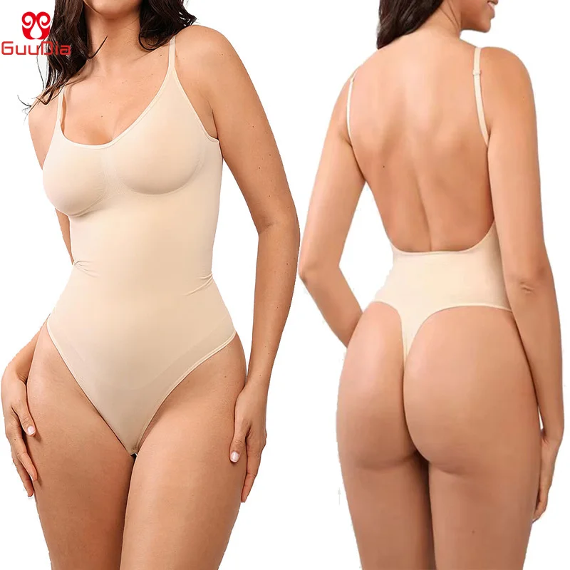 

GUUDIA Backless Bodysuits String Open Crotch Shapewear Low Back Bodysuit Thong Shapewear Seamless Spandex Shapers Sexy