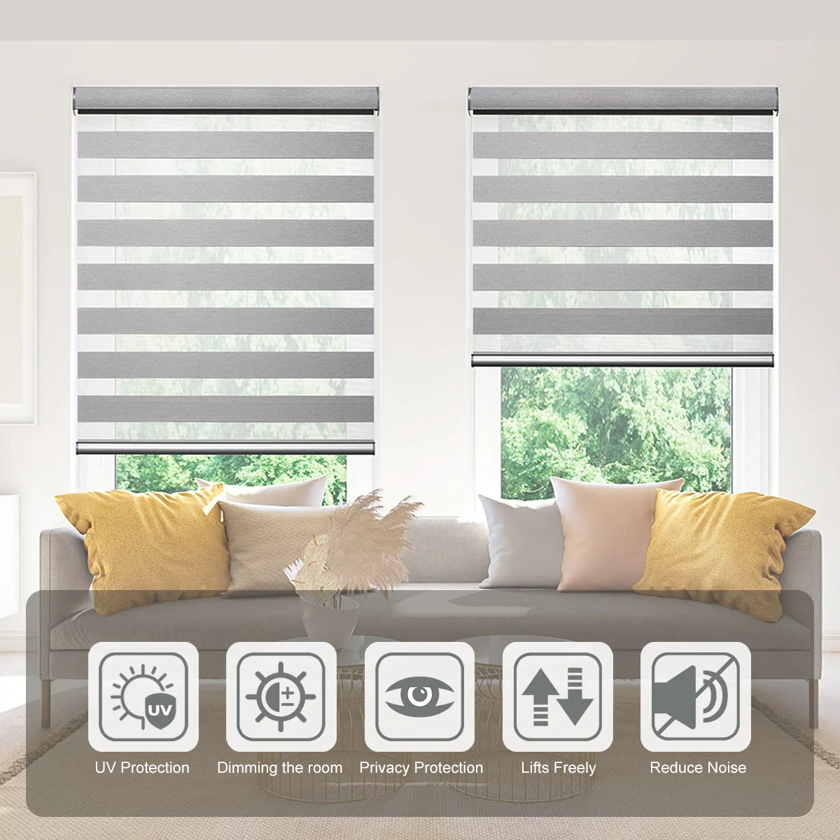 Zebr*a Blinds Built-In Plain Motorized Blackout Dual Layer Day Night Privacy Custom Size Alexa WiFi App Control for Home