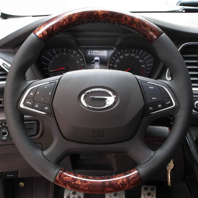 

For GAC Trumpchi GS4 Hand-sewn Accessories Mahogany Grain Leather Custom Car Steering Wheel Braid Cover Non-slip Interior