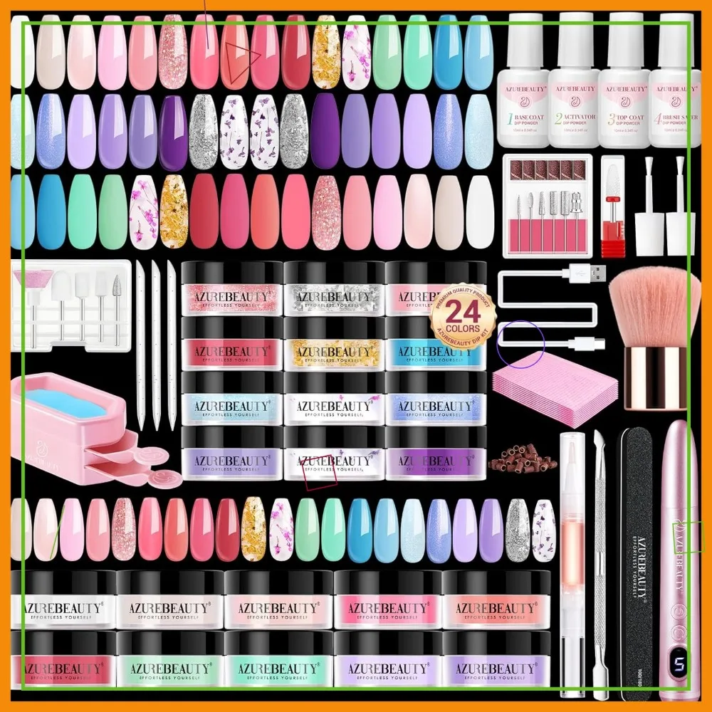 

Набор для маникюра с электрической дрелью, 24 цвета пудры для ногтей, базовое и финишное покрытие, активатор для французского маникюра - портативный стартовый набор