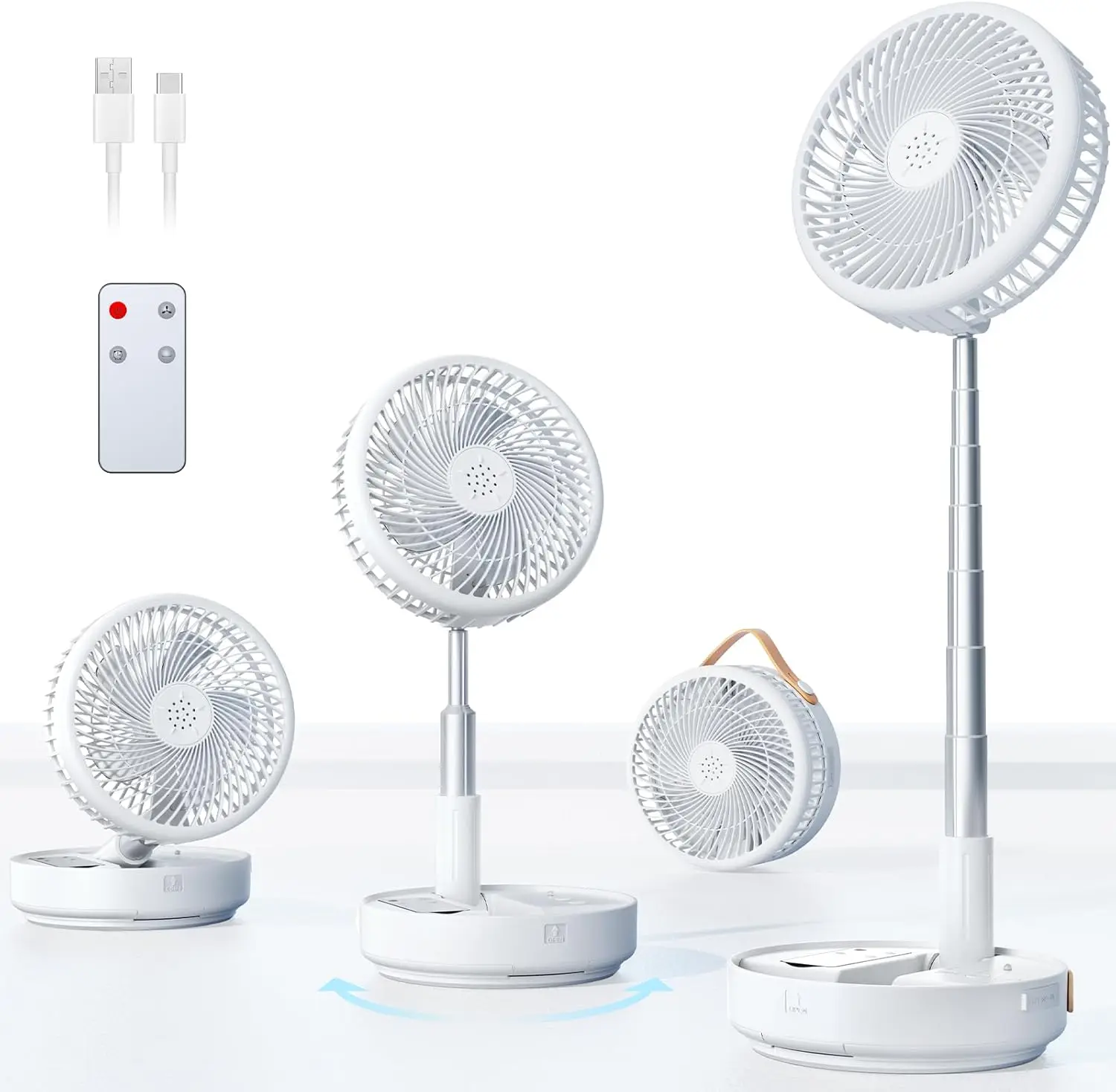 

Портативный осциллирующий вентилятор с пультом дистанционного управления, аккумулятором 10400 мАч, регулируемой высотой для дома, офиса, кемпинга