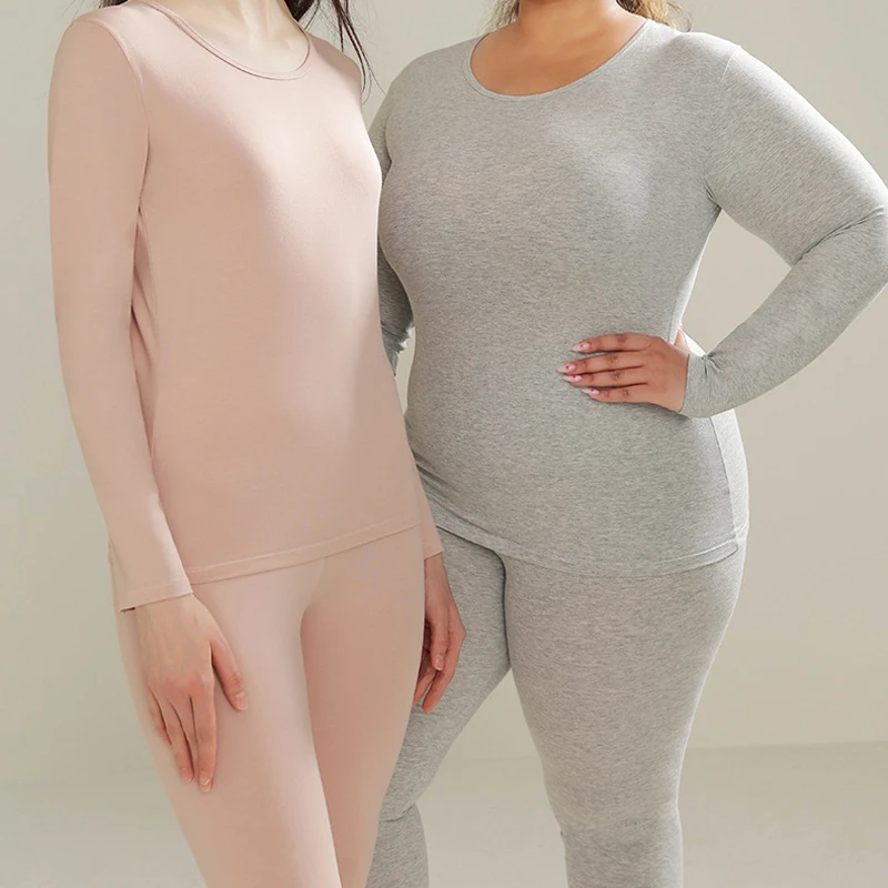 

Женский комплект термобелья из чистого хлопка, сексуальное женское нижнее белье, тонкая теплая термоодежда с круглым вырезом, большие размеры