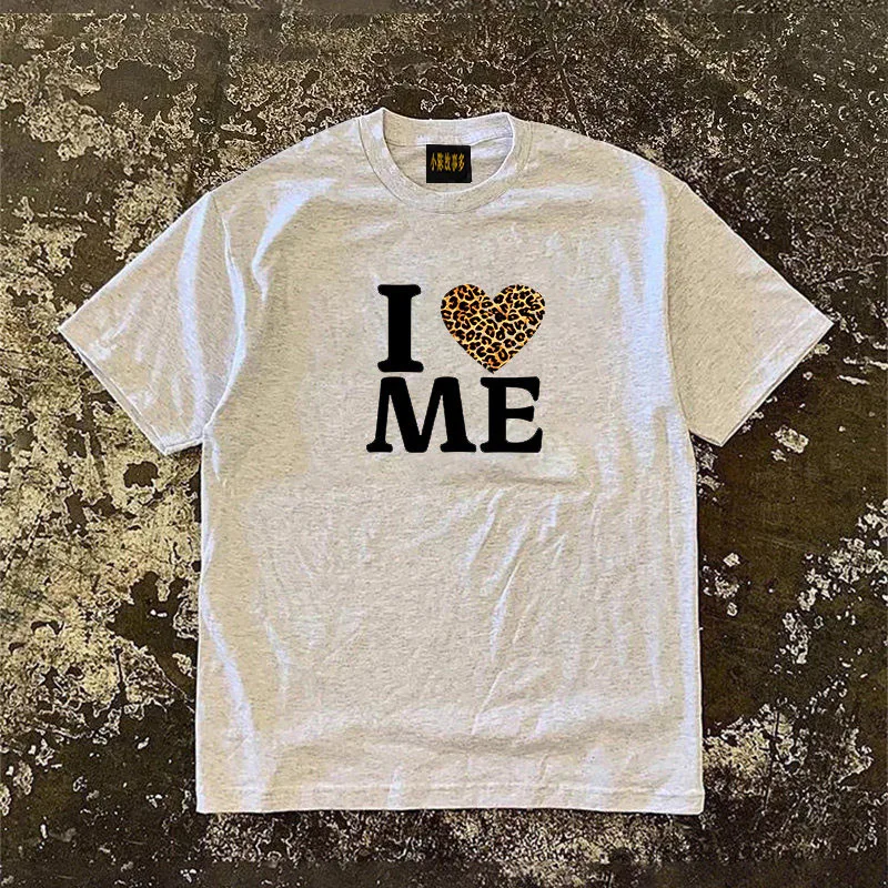 Loose Fit American Retro Cotton T-Shirt Double Thread Pure Cotton Short Sleeve Women's Style Breathable round Neck Print Design