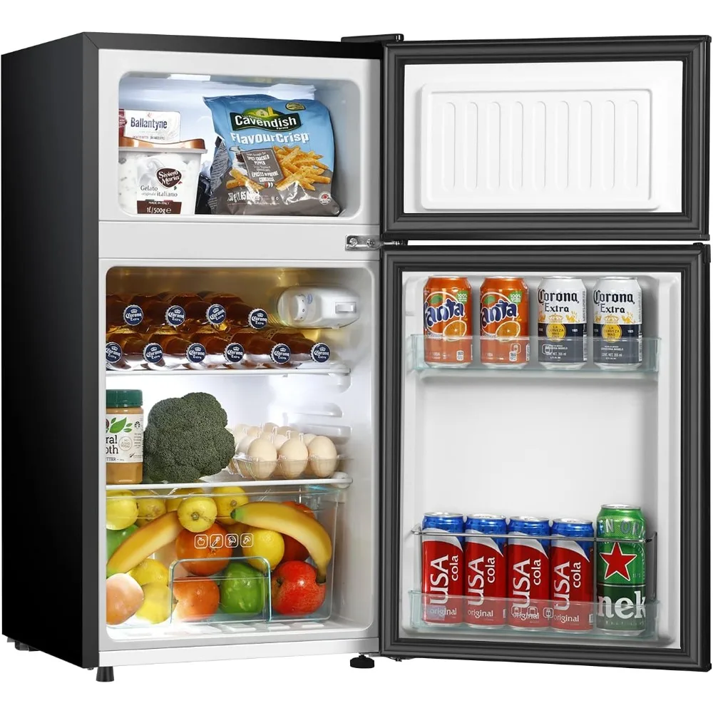 3.2 Cu.ft Mini Fridge with Freezer, 2 Door Compact Refrigerator with Low Noise, For Bedroom, Living Room, Dorm, Kitchen,