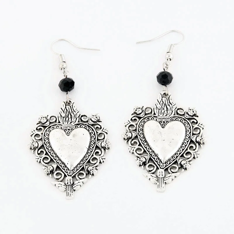 Vintage Witch Vampire Heart Earrings Gothic Cross Talisman Dangle Earrings Steampunk Royal Party Statement Jewelry Gifts