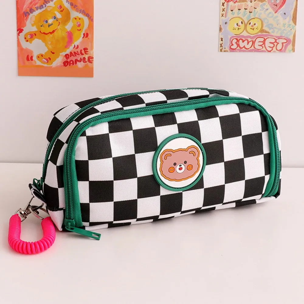 

Pen Case Checkerboard Pencil Case Canvas Large Capacity Pencil Bag Cartoon Cute Stationery Storage Bag Back To School