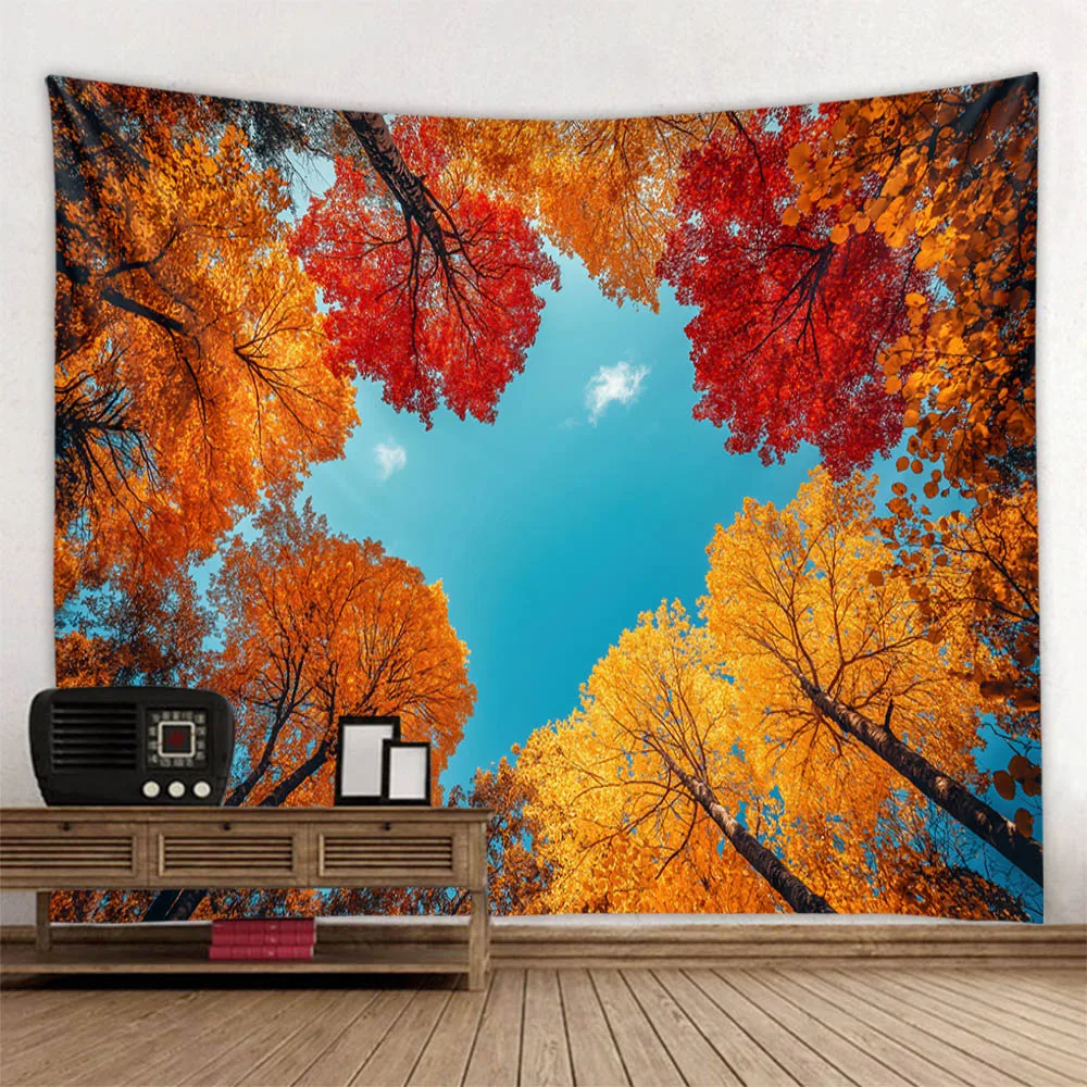 Red Forest Sky Jungle Waterfall Tapestry Bohemian Wall Hanging Home Art Fabric Mural Background Decoration Poster