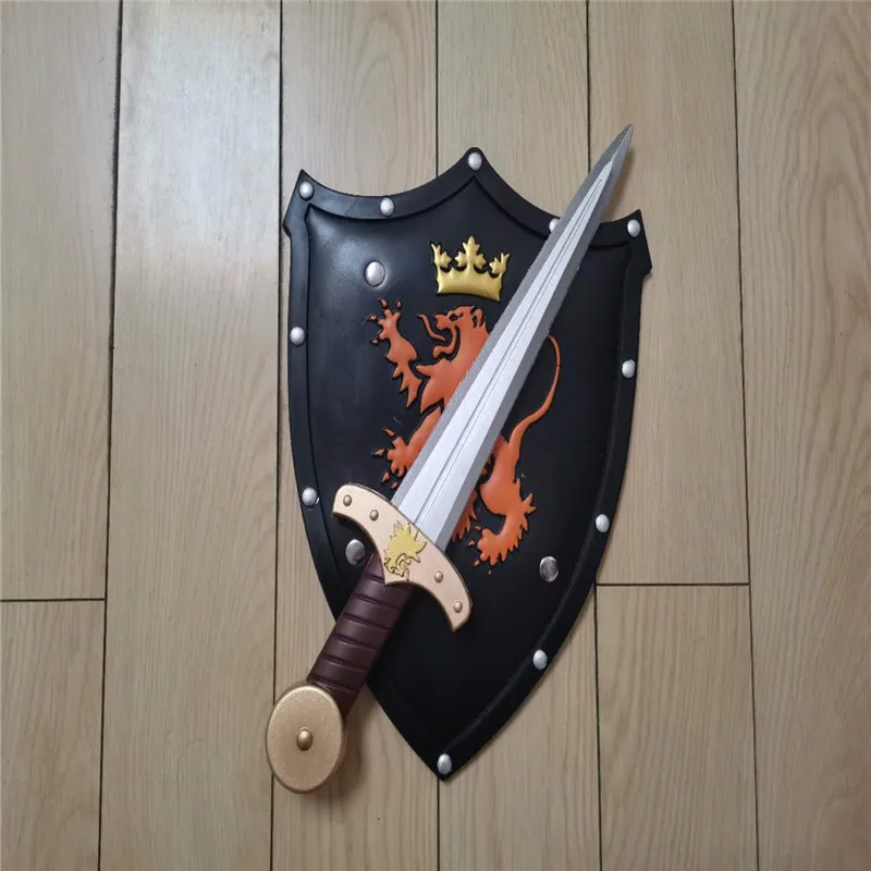 2pcs/set 1:1 Halloween Cosplay Children Prop Lion Shield Golden Sword PU Weapon Movie Model Game Anime Cos Kids Role Play Toy