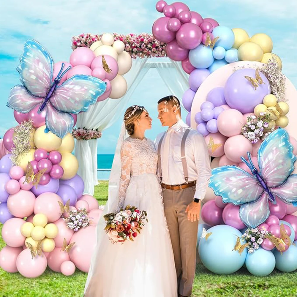 93pcs Butterfly Balloon Garland Arch Kit, Large Butterfly Foil Balloon, Macaron Butterfly Birthday Baby Shower Wedding Party