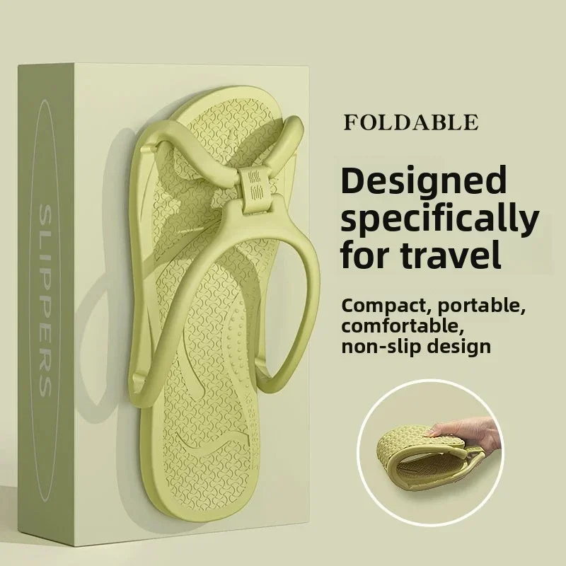 1 Pair Foldable Travel Slippers Unisex EVA Flip Flops Hotel Non Slip Bathroom Indoor Outdoor Portable Lightweight Comfortable