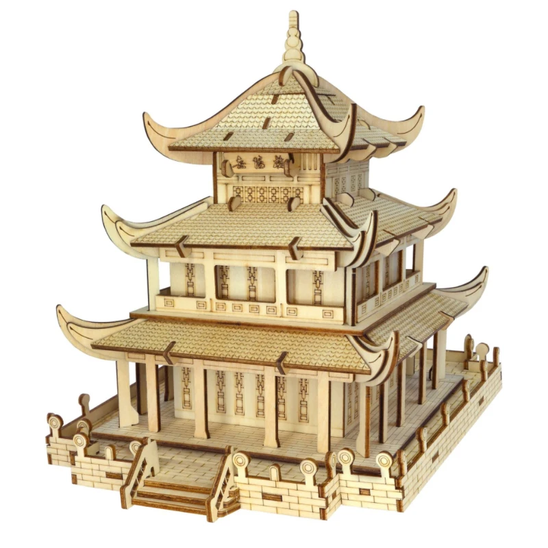 Yueyang Tower Building Blocks para Crianças, 3D Wooden Puzzle, Arquitetura Chinesa, Modelo DIY, Kits de Montagem, Presente, P44