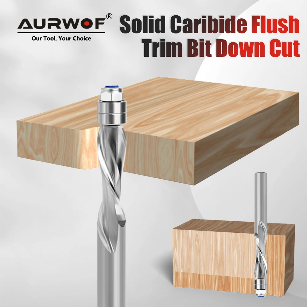 AURWOF 1pc Solid Carbide Down Cut Flush Trim Bit 1/2