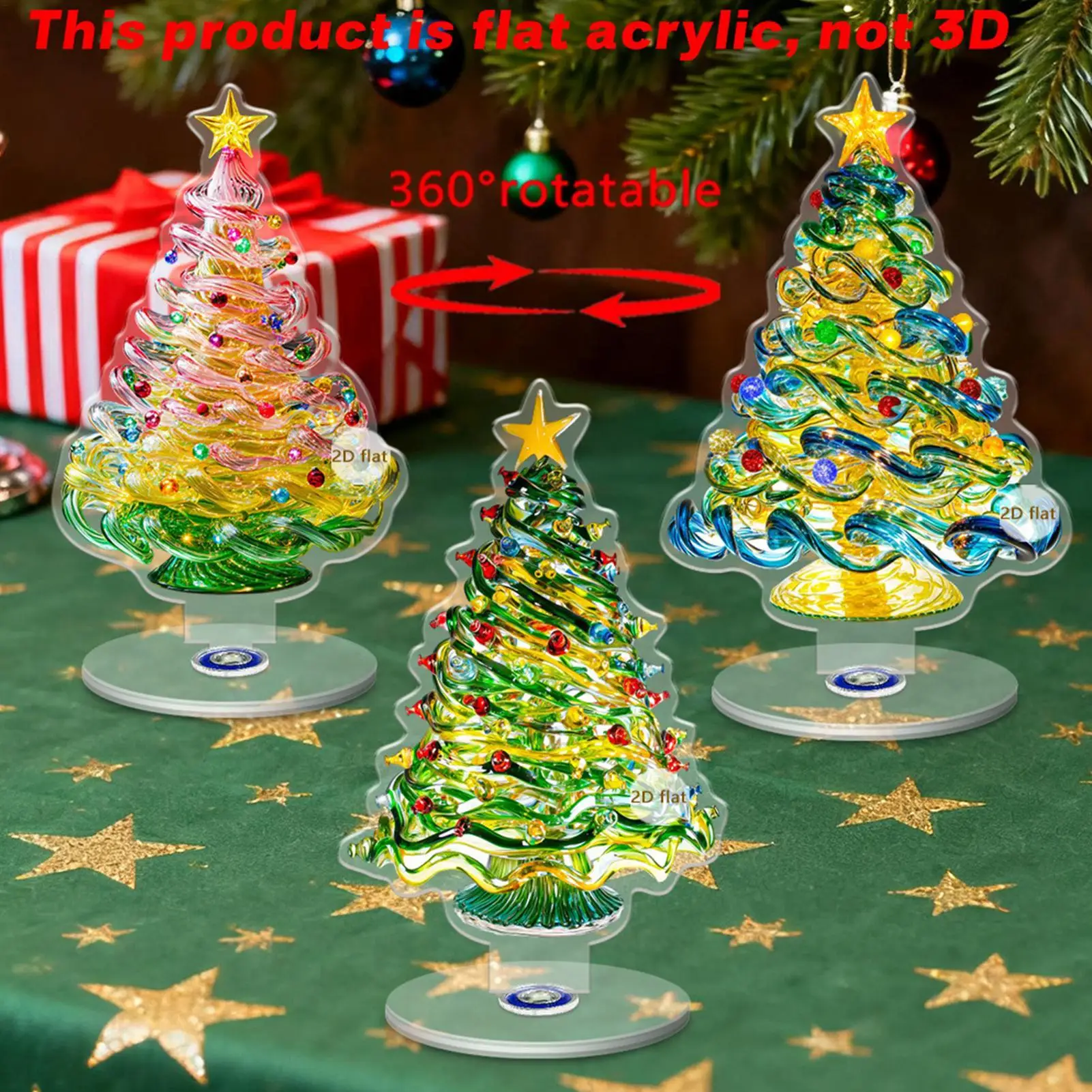Christmas Tree Statue 3 Pieces 2D Acrylic Winter Holiday Decoration Christmas Tree Desk Ornament For Party Tabletop Mantel Home