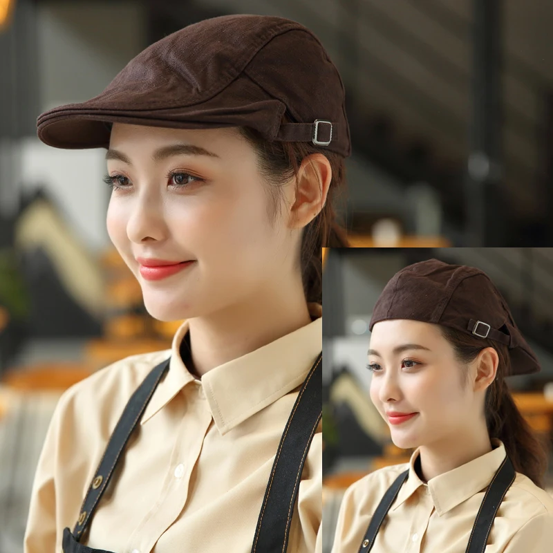 Restaurant Kitchen Cooking Caps Bakery Cafe Waiter Work Hats Cotton Adjustable Casual Beret Solid Color Catering Hotel Cook Caps