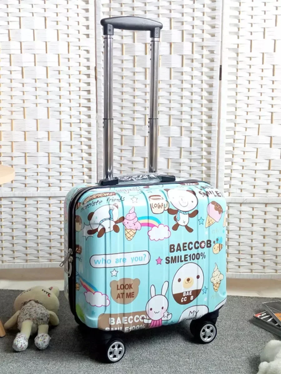 Juego de equipaje de dibujos animados para niños, Maleta de viaje con ruedas, equipaje rodante de cabina para niñas, 18\