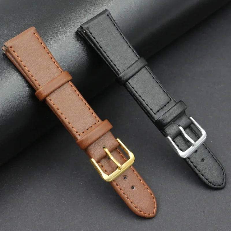 Men&Women PU Leather Strap Golden Buttons Watch Band Black Brown 12mm 14mm 16mm 18mm 20mm 22mm 24mm Watch Strap