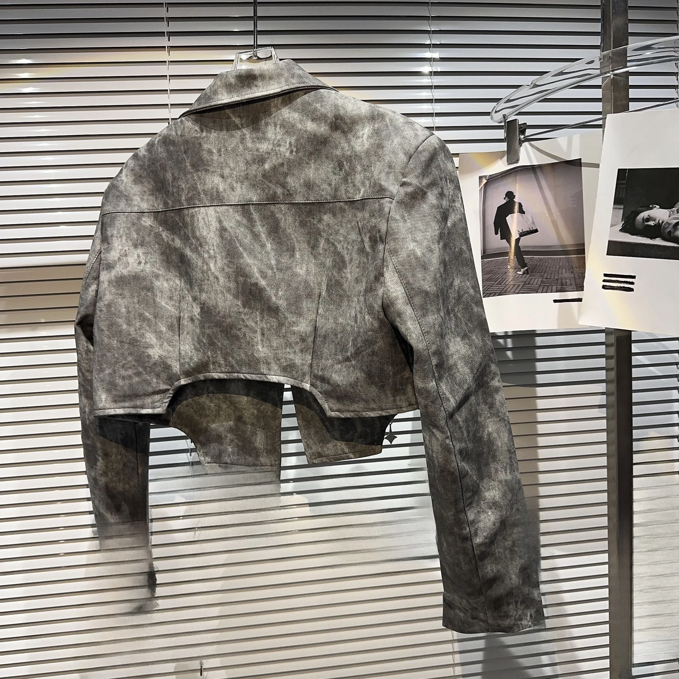 Street Sle ort PU الجلود Jaet 2023 الخريف Faion الصباغة Waed السائق Jaet سستة إغلاق طويل Sve قطع مستقيمة