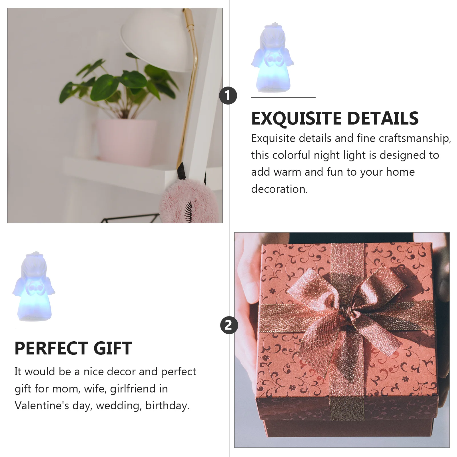 

5Pcs Night Light Christmas Gift Angel Ornaments Colorful Small Desk Lamps Kids Room Decorative Lights Little Light