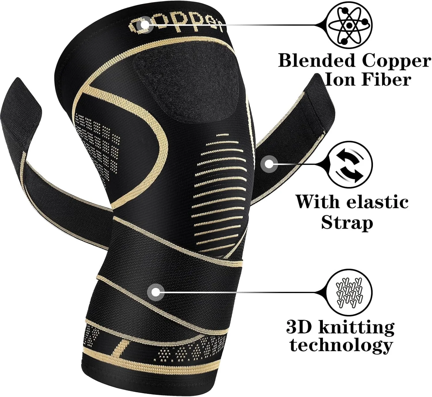 Copper Knee Braces with Strap for Knee Pain Women and Men, Knee Compression Sleeve for Arthritis, ACL, Meniscus Tear