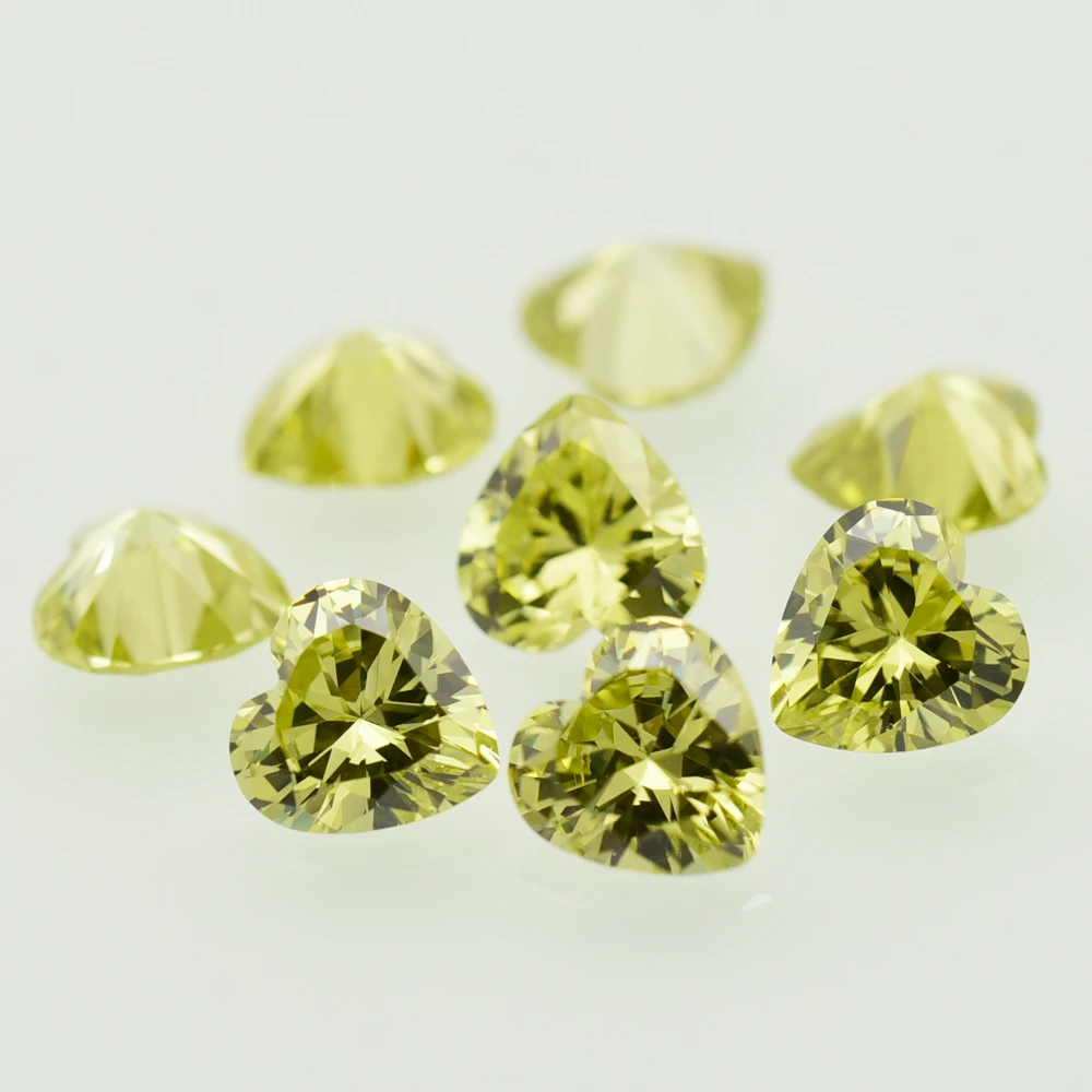 Cubic Zirconia 2x2-15x15mm Olive Yellow Heart Cut DIY for Jewelry Beads 5A Olive Yellow Synthetic Gems CZ Stone Loose