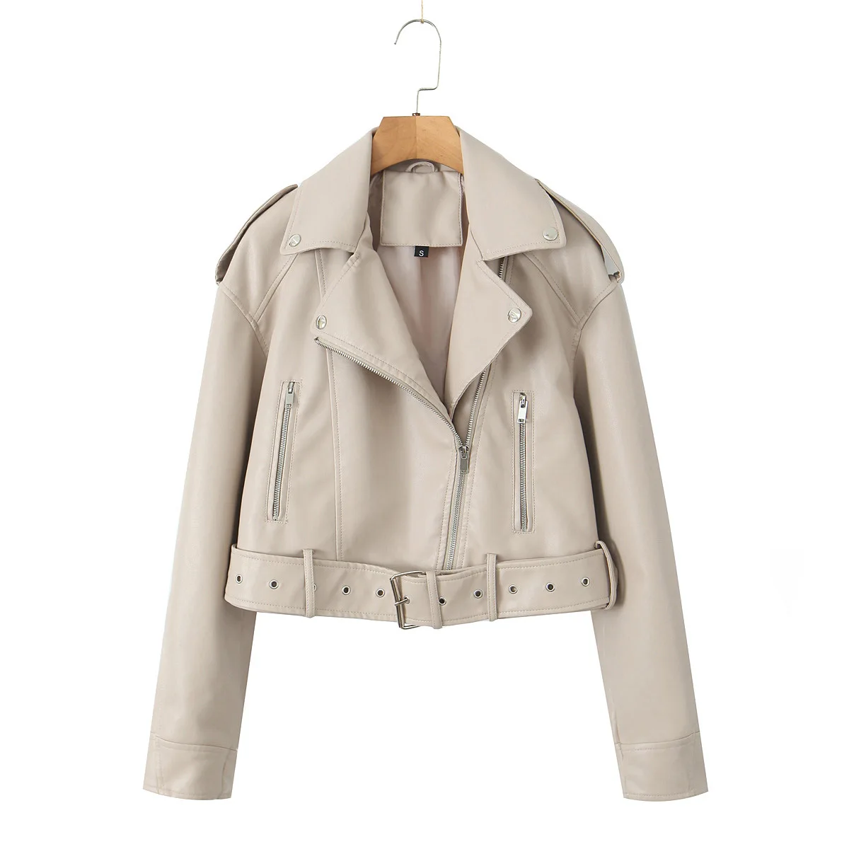 Manteau de moto en cuir PU pour femmes, avec ceinture souple, nouvelle veste en simili cuir délavé européen et américain, automne printemps