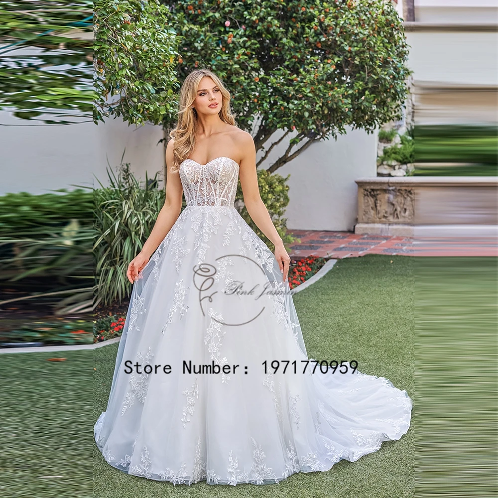 

Gorgeous A-Line Wedding Dress Strapless Appliques Bridal Gowns Backless Sleeveless Custom Made Court Train Vestido Novia 2024