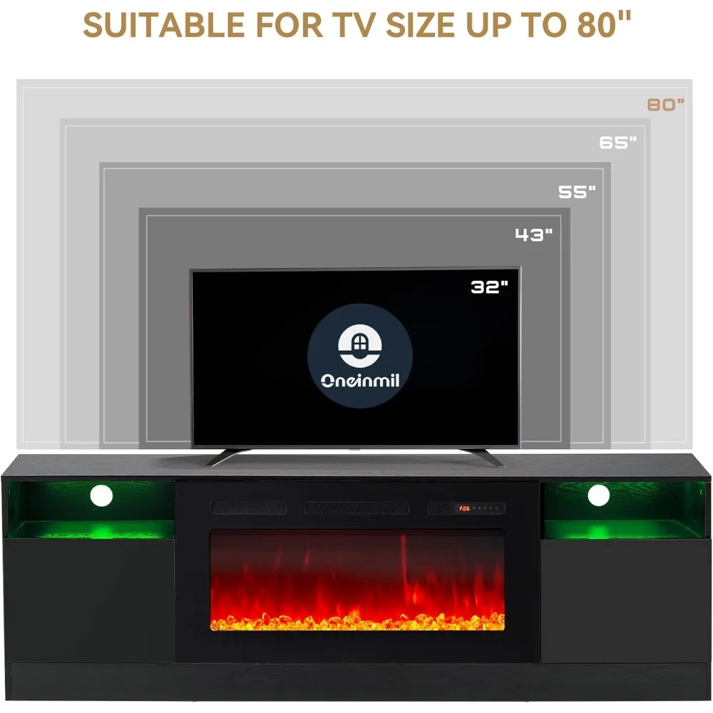 Fireplace TV Stand with 36" Electric Fireplace,Modern Texture Entertainment Stand with Highlight Storage Cabinet