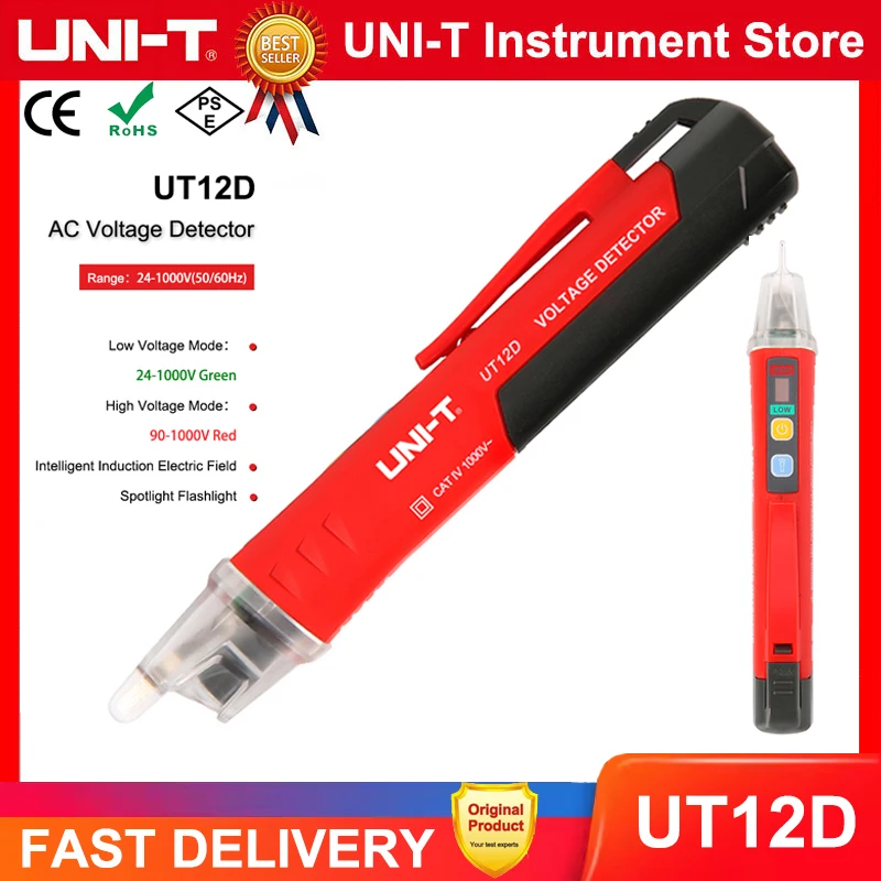 UNI-T Detector de voltaje CA UT12D probador de voltaje sin contacto 24V-1000V probador eléctrico sin contacto pluma Sensor de potencia LED