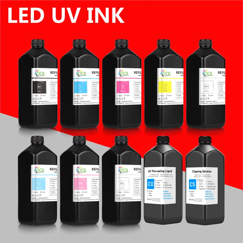 1000ML UV Curing Ink For Epson XP600 TX800 XP-600 TX-800 L800 L805 L1800 R290 R300 1390 1400 1410 1430 DX5 DX7 DX10 UV Printer